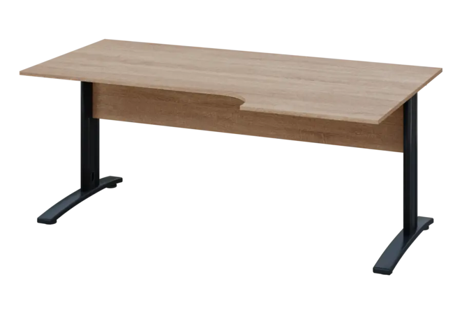 ERK 28 - 186 stůl kancelářský, rohový, pravý, kovová podnož černá, deska 25 mm, široký 1800 mm, dub bardolino